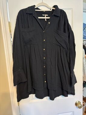 Free People Oversized Black Button-Front Tunic